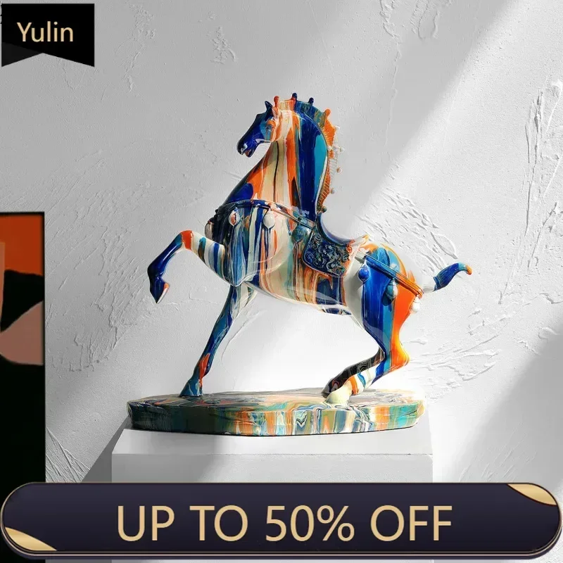 European Color Resin Animal Statue Abstract Horse Cow French Bullfighting Dog Sculpture Living Room Wine Cabinet Decoration Gift