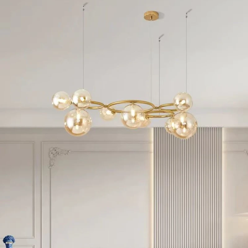 

BOSSEN Modern American Style Chandelier Bubble Ball Amber Glass Ceiling Light Dimmable Pendant Lamp for Dining Room Villa Luster
