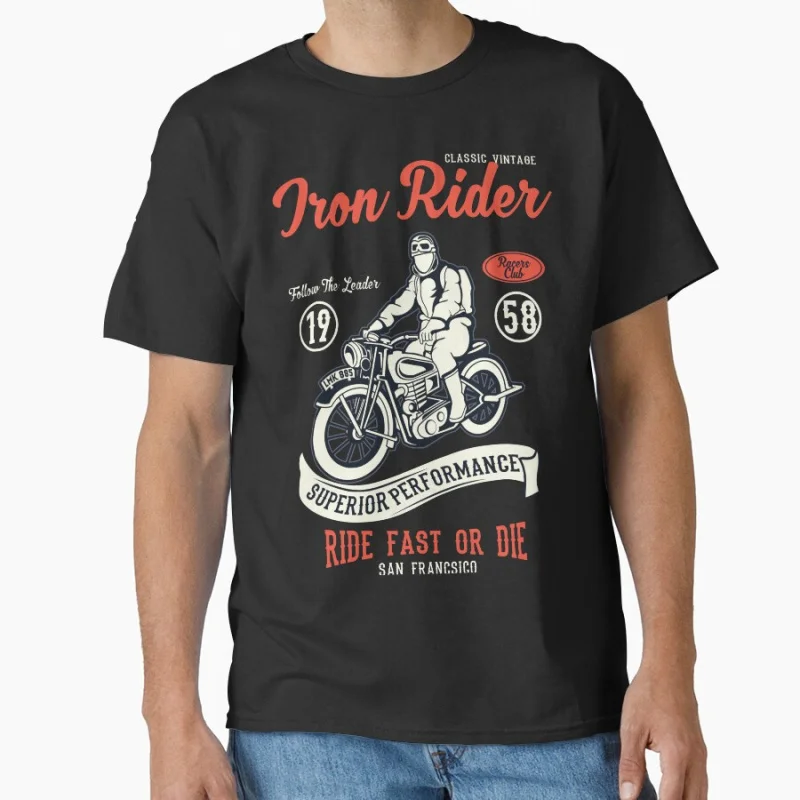 

Iron Rider 2 Funny Ride or die vintage speed race Short-sleeve crewneck T-shirt for motorcycle rider large size tee Adult Tops