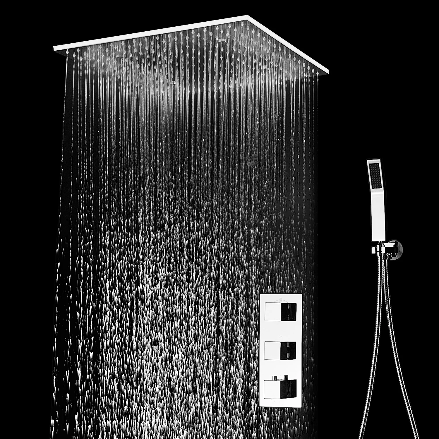 

hm High Quality Thermostatic Shower System Set 20Inch Square Ceilling Massage Misty Rainfall Shower Head Faucet Chrome Polished