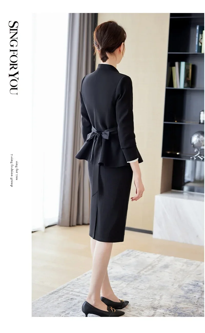 Setelan jas kantor wanita, setelan rok wanita, Blazer 2 potong, jaket + gaun Prom, pakaian kerja Bisnis musim semi, mantel Formal elegan, Gaun Midi