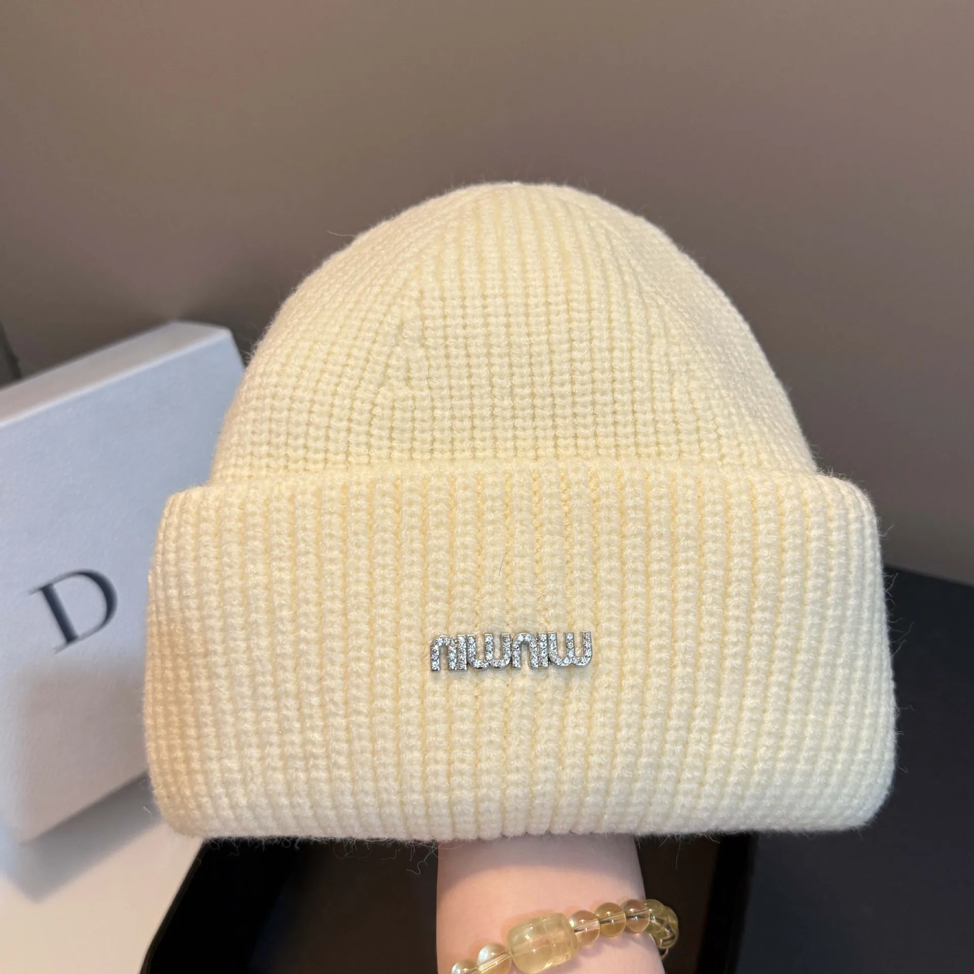 Winter Designer New Premium Sheep Wool Knit Cap Outdoor Warm Ear Protection Thick Double Fold Beanie Balaclava Women​