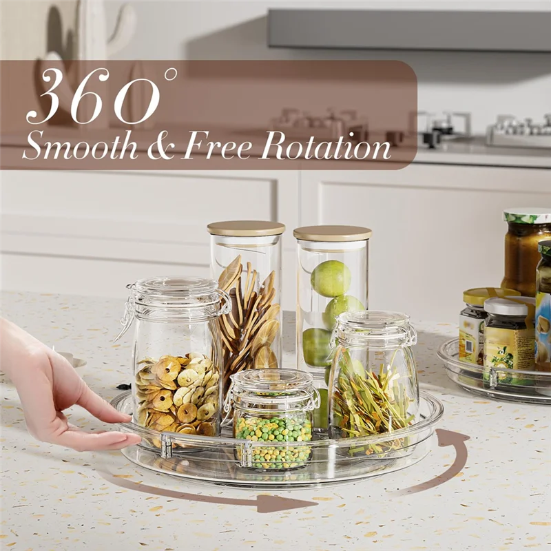 

CQMF-Clear Lazy Susan Organizer For Cabinet, Kitchen, Refrigerator Rotating Spice Organization