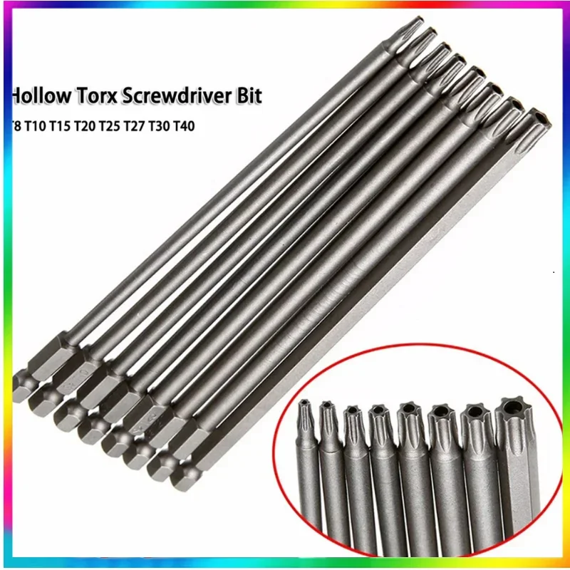 

150mm T15 Shank Magnetic Bit 1/4'' T27 T40 T20 Star Torx Wrench 8PCS Hex Screw 200mm Drill Head T30 Screwdriver T25 T10 T8 Wind