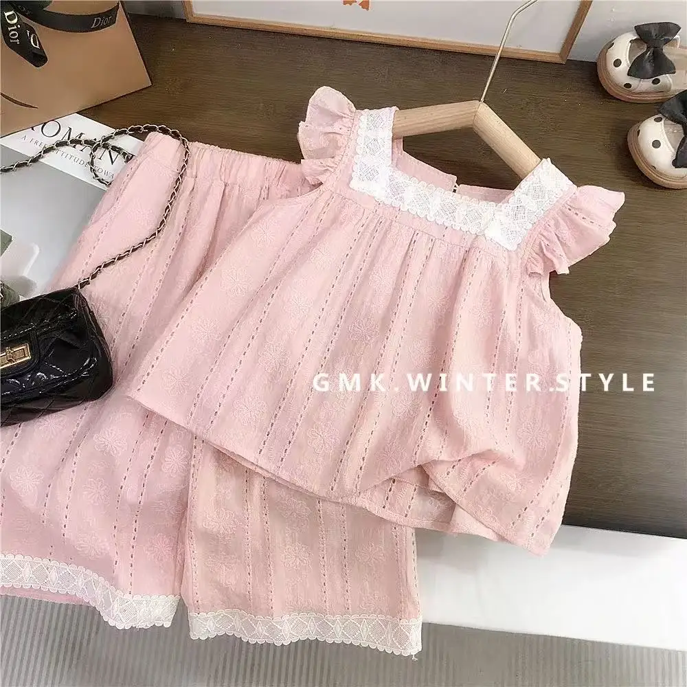 New Summer 2-7Y Kids Girls Stylish Outfit Super Cute Thin Pants Two Piece Set For Little Girls for 90-140cm