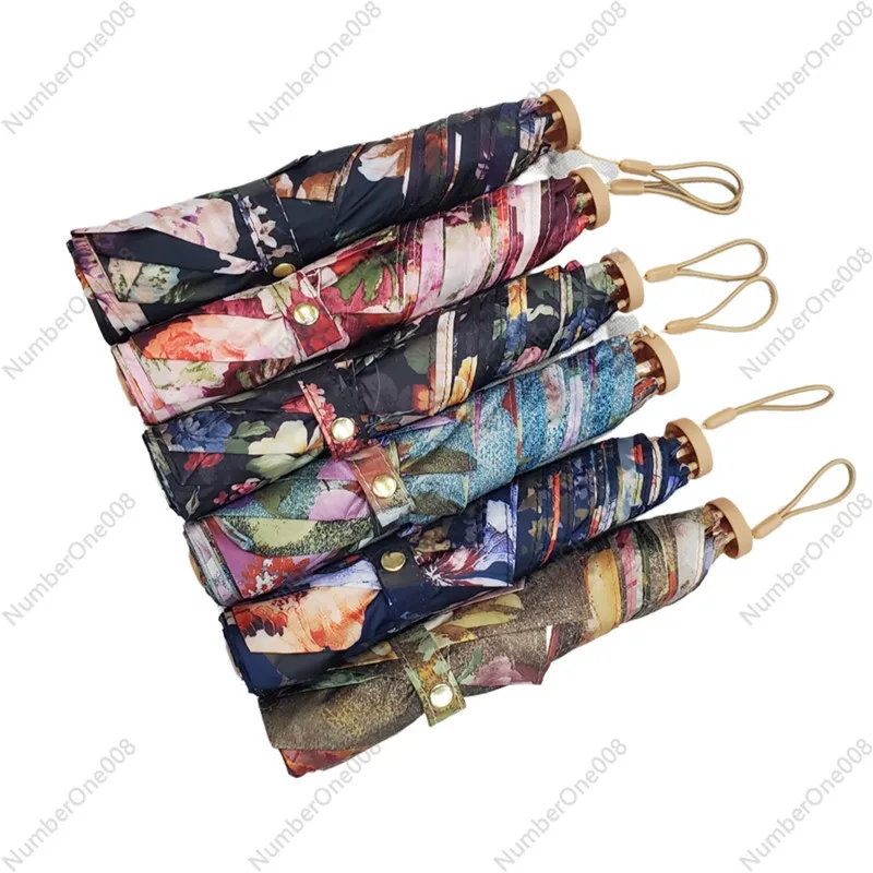 

110g Ultra-Light 3-Fold Sun Umbrella, Hand-Painted Ink Illustration & Nano Gold Gel, UPF 50+ Compact