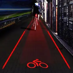 2 Laser + 5 LEDs Rear Bike Tail Light Logo Beam Safety Warning Red Lamp Waterproof Bicycle Cycling Lights Taillights LED Auto