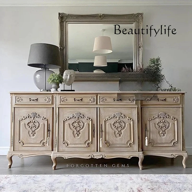 

WM French retro nostalgic solid wood dining side cabinet, living room engraved antique large apartment villa entrance cabinet