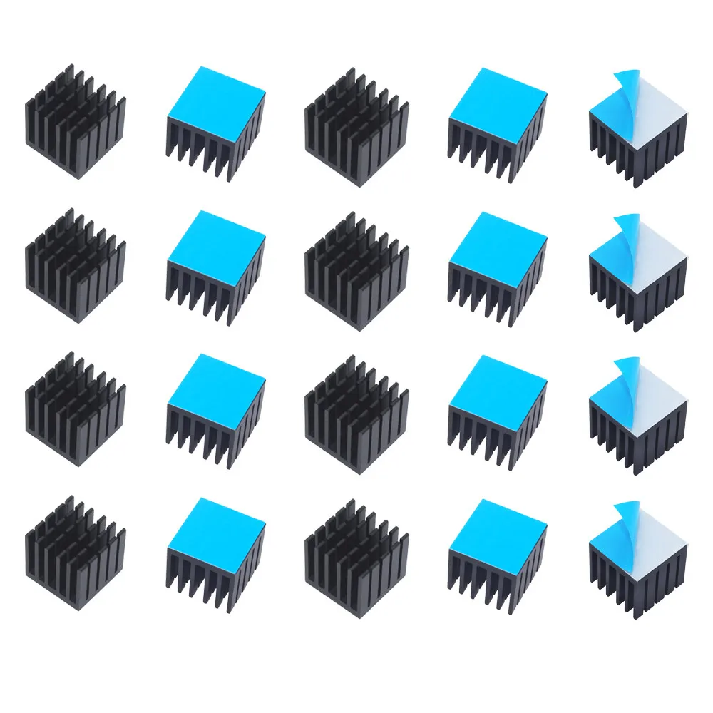 22x22x20mm 20pcs Aluminum Heatsink DIY Black Heat sink Radiator Cooler for Electronic IC Chip MOS Cooling With Thermal Tape