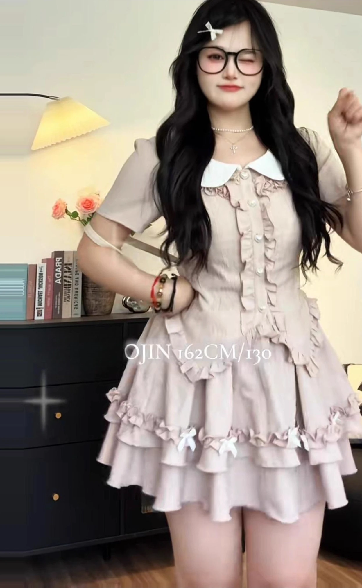 エレガントなフレンチスウィートガールサマーピーターパンカラーショートスリーブトップキュートなボウエイジリダクションプリーツケーキスカートツーピースセット