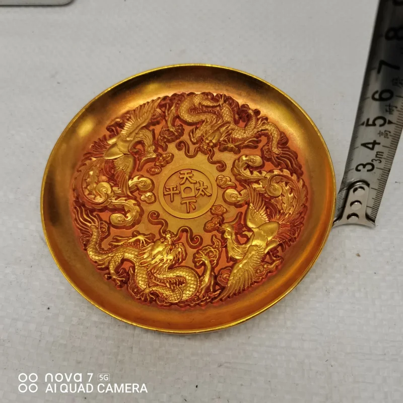 Antique Style Ornaments Gilding Dragon and Phoenix Plate Prosperity Brought by the Dragon and the Phoenix Home Hanging Dish Deco