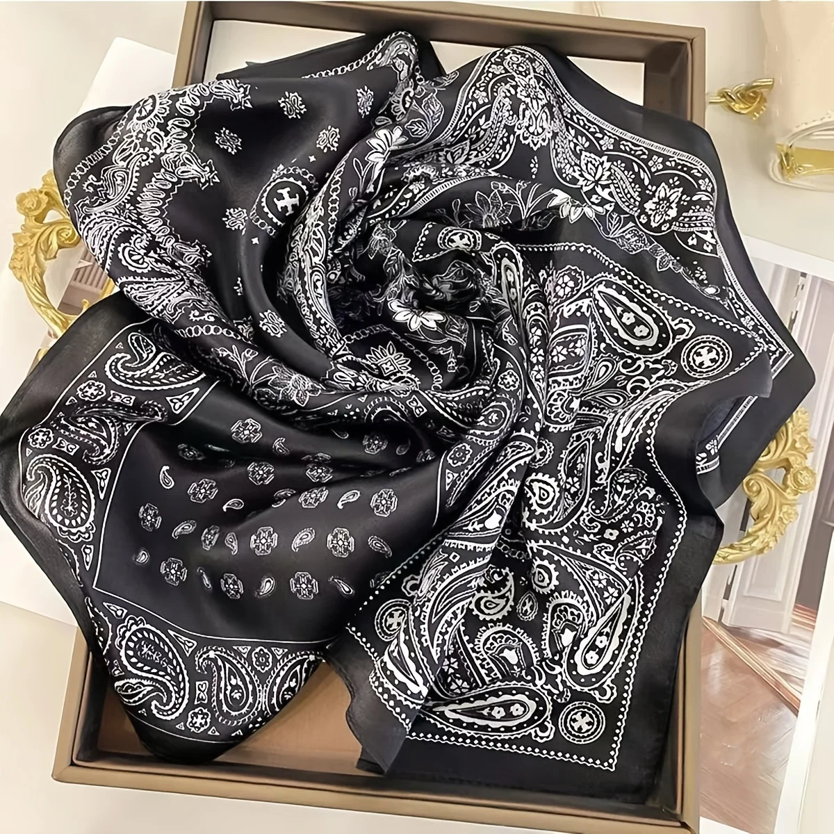 خمر بيزلي طباعة وشاح مربع المألوف شارع الرقص باندانا أنيق حك الرقبة منديل المرأة المطبوعة الحجاب #3