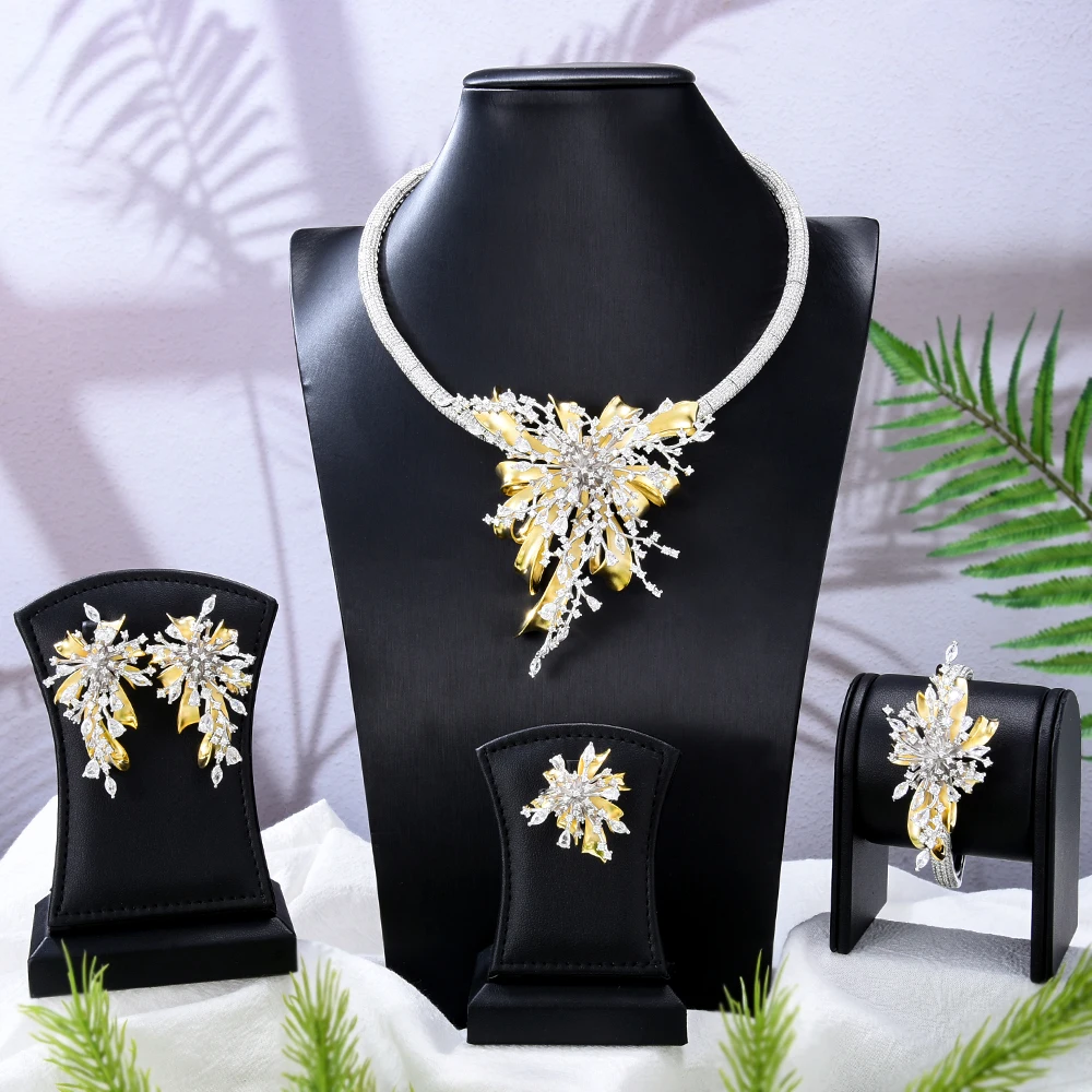 GODKI NEW Luxury 4PCS UAE Rainbow Fireworks Jewelry Set For Women Wedding Party Cubic Zirconia Indian Dubai Bridal Jewelry Set