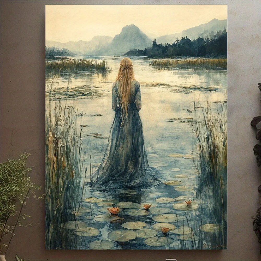 (No frame)2D Flat, 1pc Framed Goddess Mythology Print - Vertical Recycled Wood Frame Wrap-Around Canvas Suitable for Living R