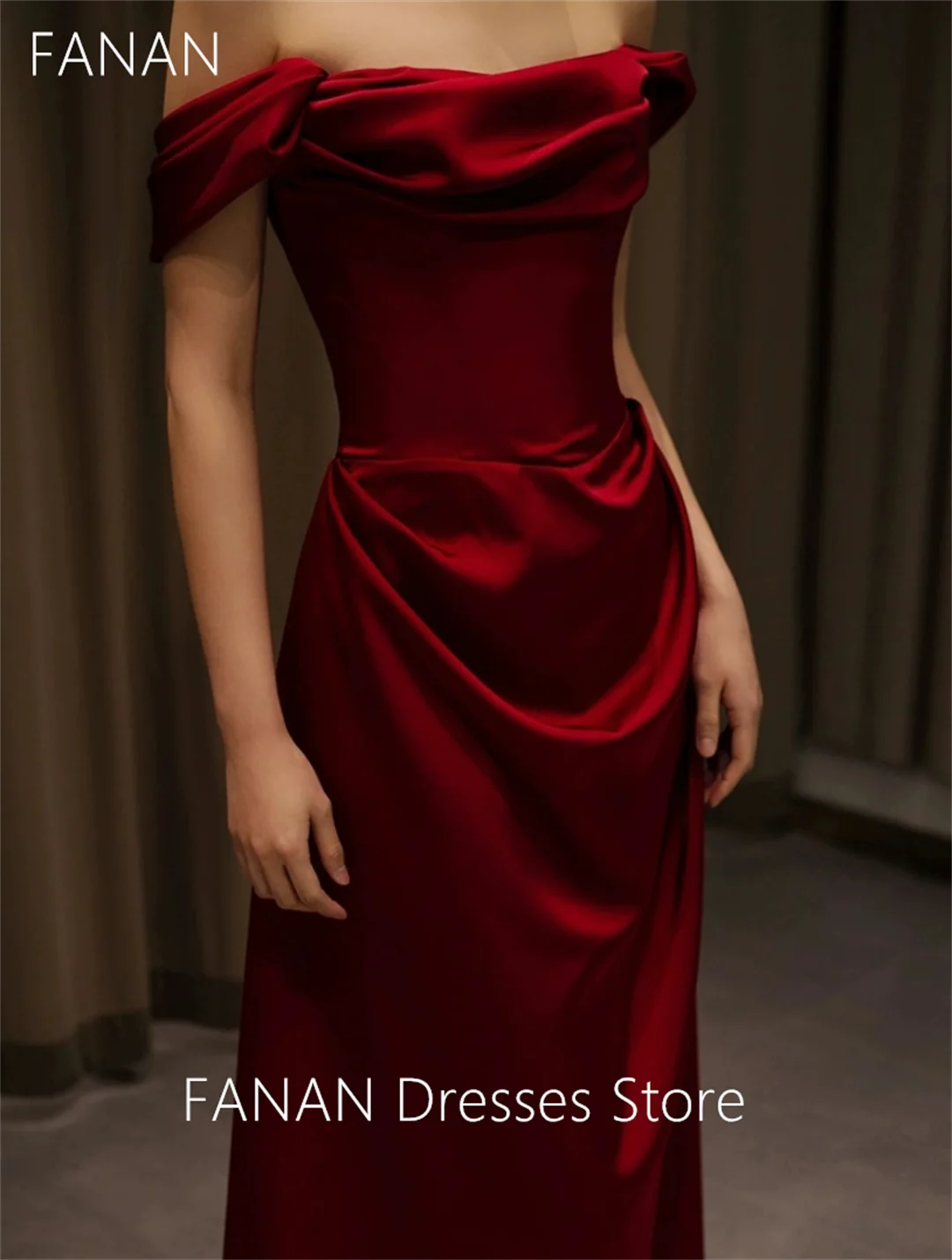 Gaun pesta malam kustom FANAN gaun Formal wanita pernikahan Satin sutra panjang selantai warna Burgundy modis