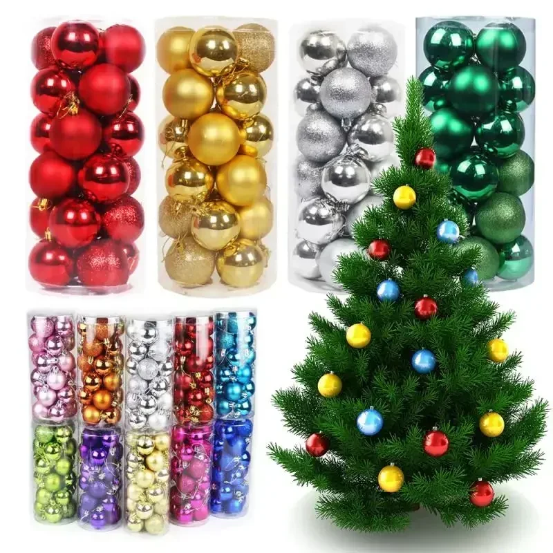 New 3/4/6cm 24Pcs Christmas Tree Balls Multicolor Xmas Ball Decorations Glitter Christmas Baubles Ornament Ball Party Home Decor