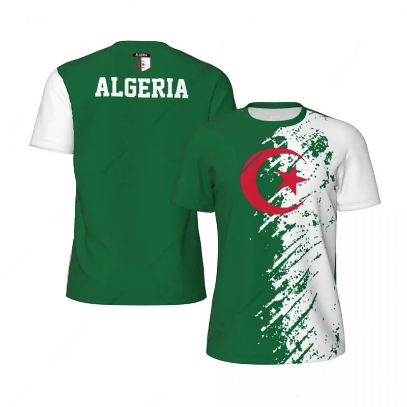 

Algeria Flag Graphic Football T Shirts Men's National Emblem 3D Printed Sports T-shirt Running Bike Soccer Tennis Fitness Tees