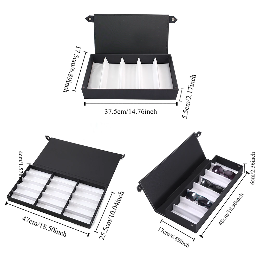 Portable 5/8/15 Slot PU Glasses Case Eyewear Holder Jewelry Organizer Sunglasses Box Grids Jewelry Display Box Travel