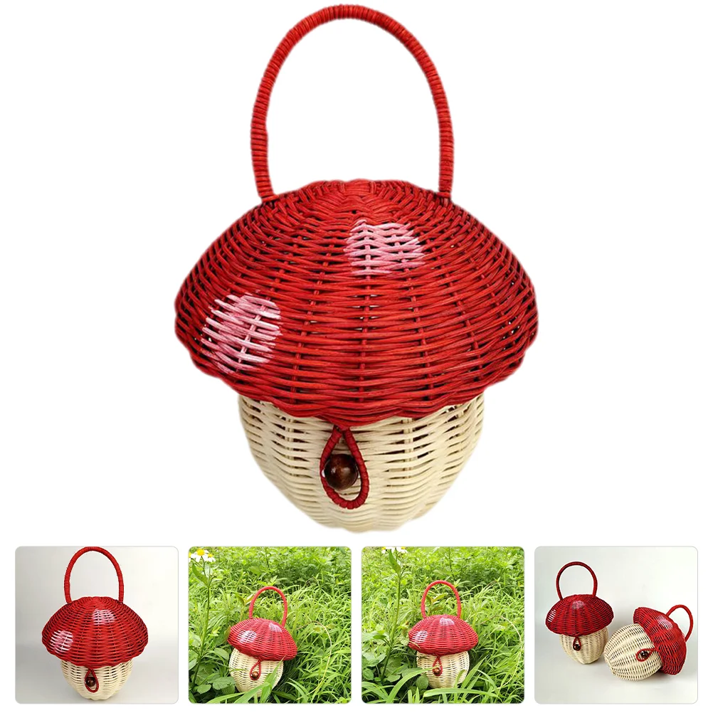 Baskets Mushroom Storage Candy Handbag Decor Woven Portable Costume Rattan Miss