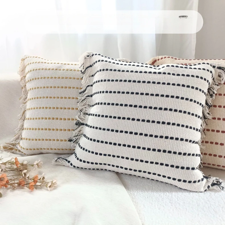 

Fresh Knitted Striped Tassel Home Sofa Pillowcase Nordic Striped Minimalist Pillowcase Cojines Decorativos 45cm