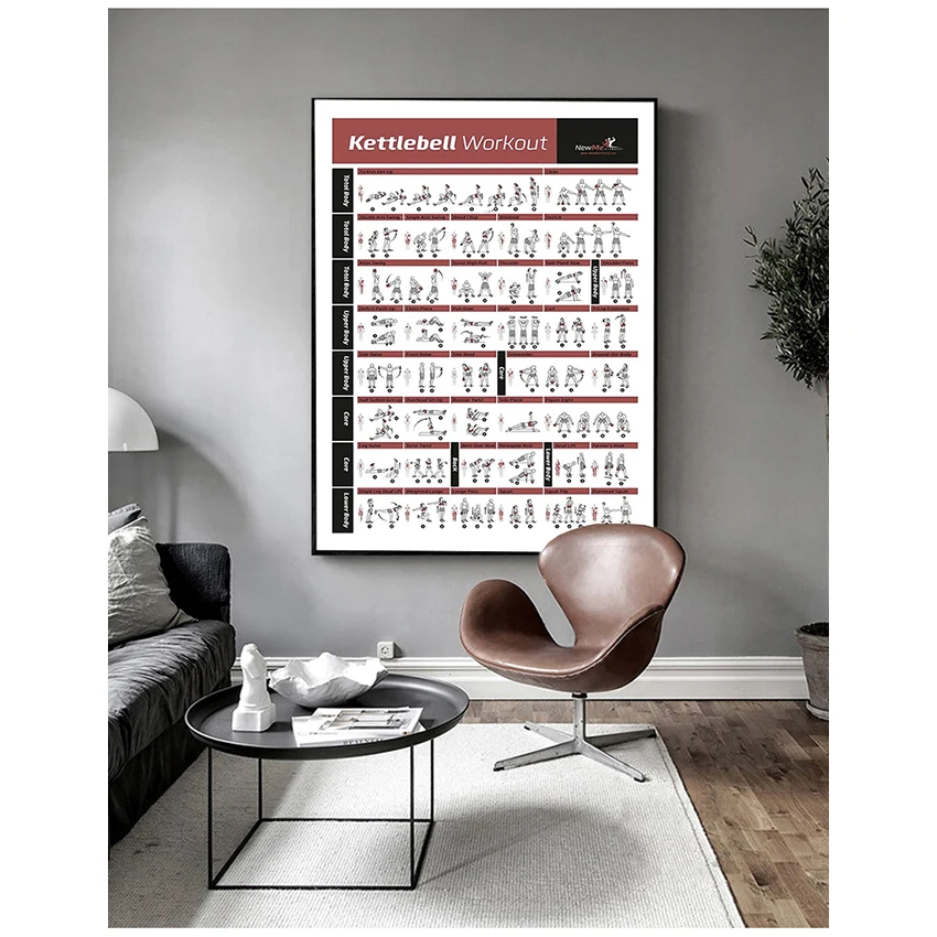 Training Chart Art Wall Poster Print Home Decor Bodybuilding Gym Sport Fitness Dumbbell Poster Kettlebell Workout Exercise