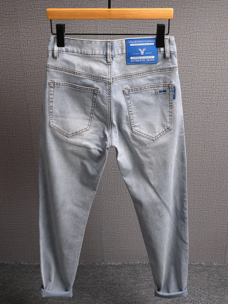 

Летние тонкие мягкие джинсы, мужские легкие роскошные модные модные длинные брюки из эластичной прямой саржевой ткани