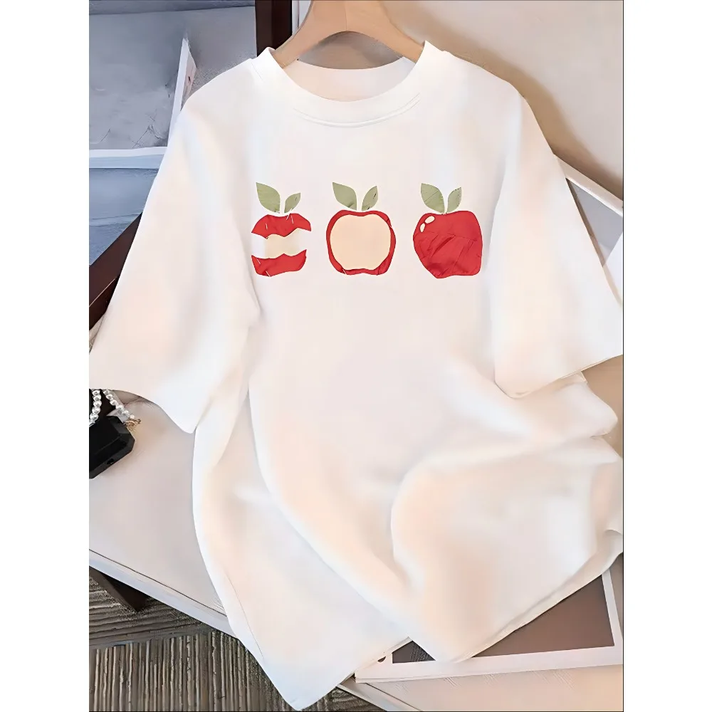 Creative Three Apples Graphic T-Shirt Women Funny Fruit Evolution Print Short Sleeve Tee Summer Casual Harajuku Style Top