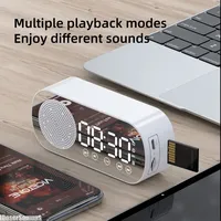 Mini Mirror Digital Alarm Clock Timer Rechargable Wireless Clock 2 Alarms FM Radio Wireless Speaker Subwoofer Desktop LED Clock