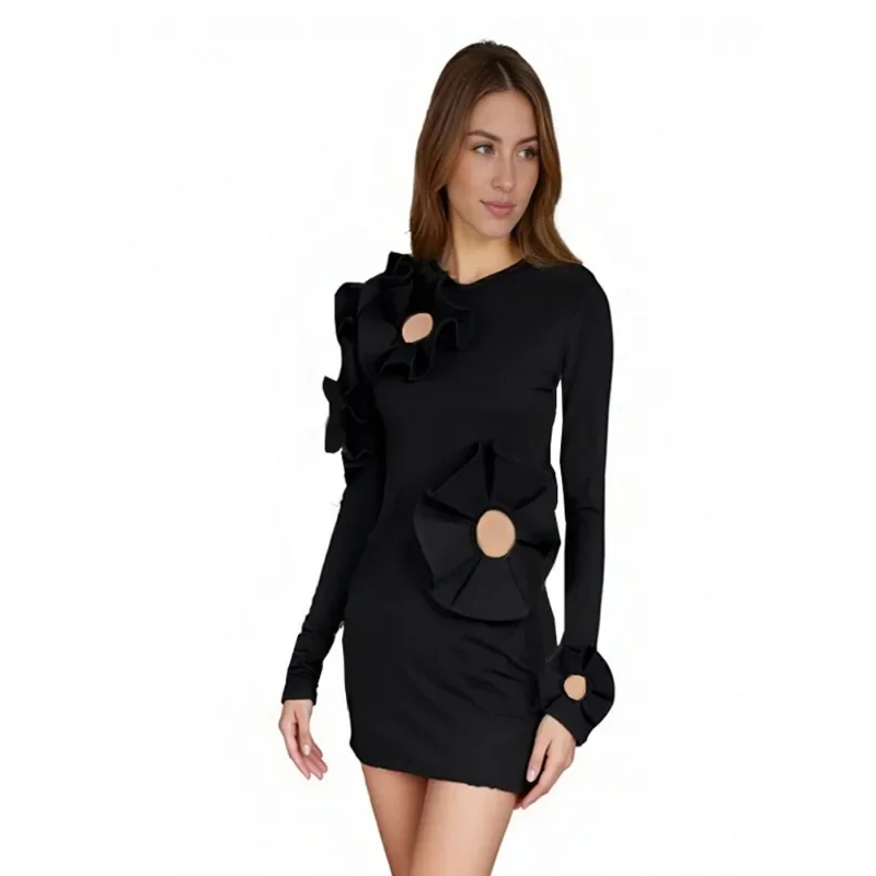 

Сексуальное мини-платье с круглым вырезом и длинными рукавами для женщин, с 3D-цветочным дизайном, элегантное облегающее платье, коктейльное платье для вечеринок, вечерние наряды для знаменитостей.