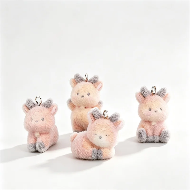 Winter style 50pcs/lot color Flocking effect animals cartoon deer shape resin dolls bead diy jewelry garment accessory