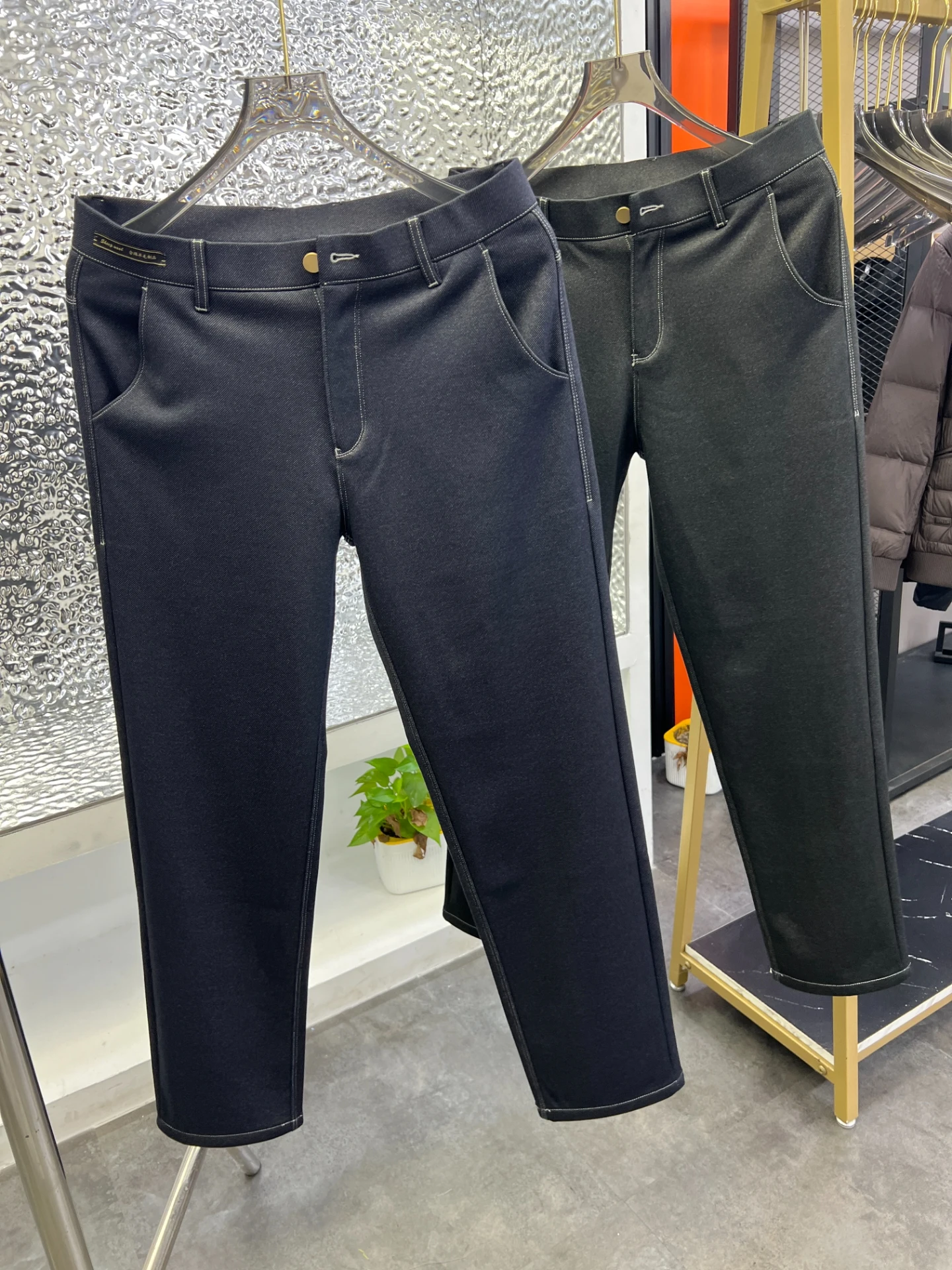 

Теплые прямые повседневные брюки на подкладке для мужчин, зимние шерстяные брюки для деловых поездок, удобные универсальные мужские брюки...