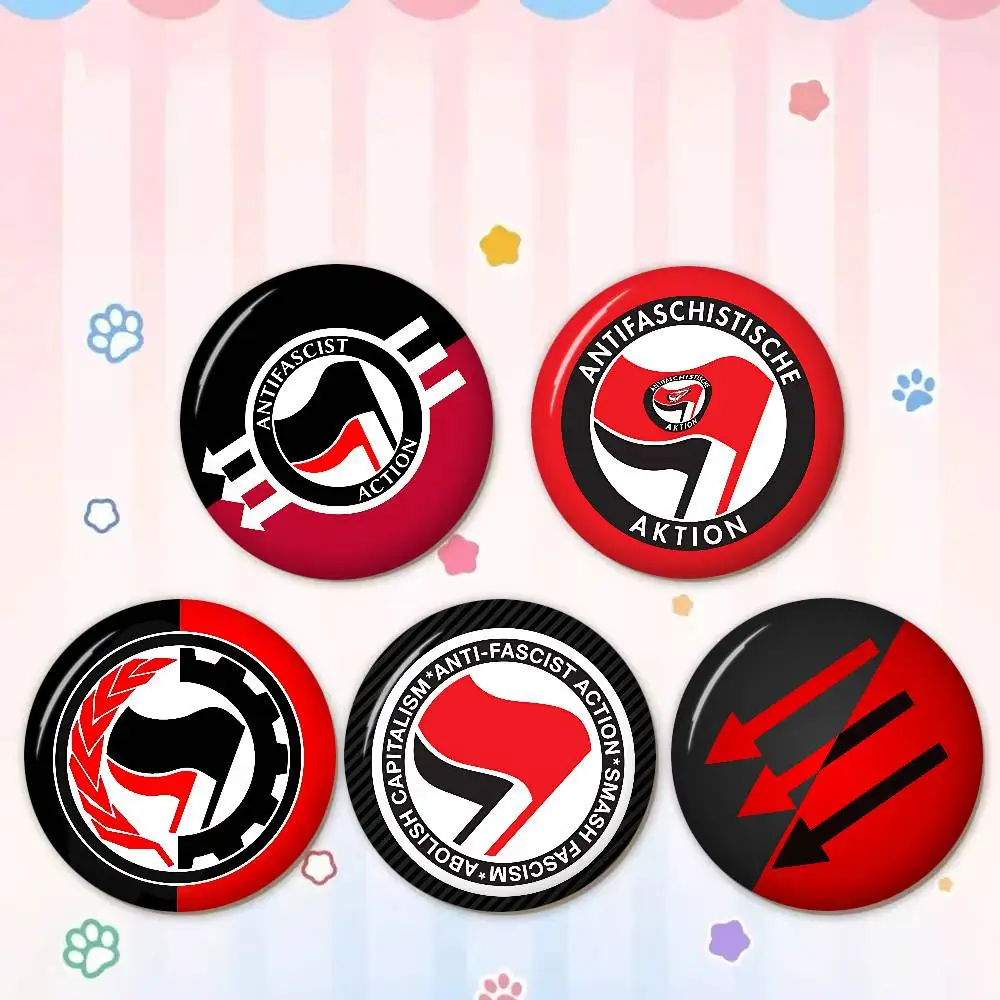 Antifa Anti Fascist Anti Round Button Pins Slogan Creative Brooches Backpack Clothes Decoration Fashion Cartoon Jewelry Gifts