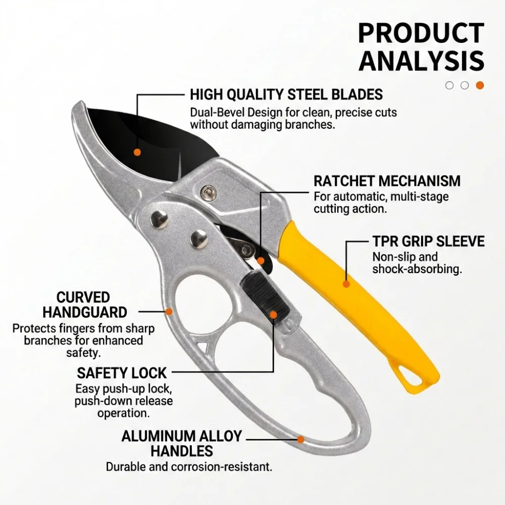 1pc Ratchet Pruning Shears Heavy-Duty Garden Ultra-Sharp Shears For Pruning Harvesting Shaping Gardening Accessories