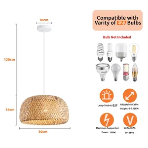 Mão-Tecido Lanterna De Bambu Lâmpada pingente, Rattan Natural, Lustres De Vime E27, Abajures De Bambu, Luz Pendurada, Luminárias 8 principais vendas lanternas ratan - №3