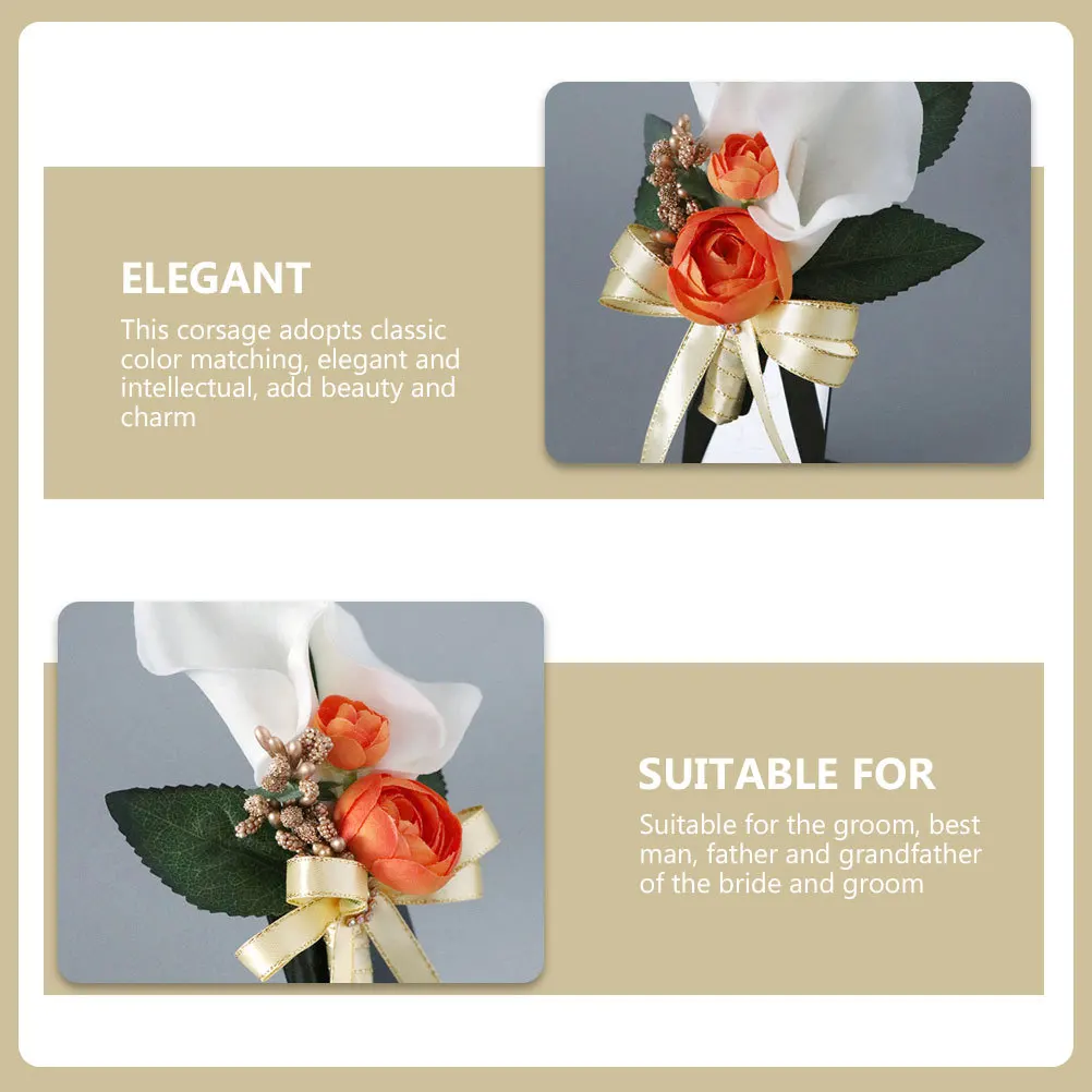 Sztuczny kwiatowy przypinka, symulacja kalii, elegancka rekwizyt fotograficzny na ślub, broszka dla pana młodego, druhny, akcesoria ślubne