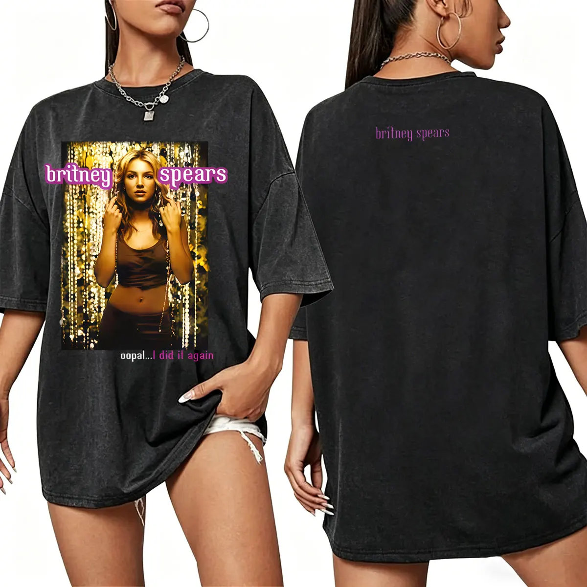 

Washed Vintage Britney Spears Oops I Did It Again Album Merch T Shirts Men Women Casual Retro Oversized Short Sleeve T-shirts
