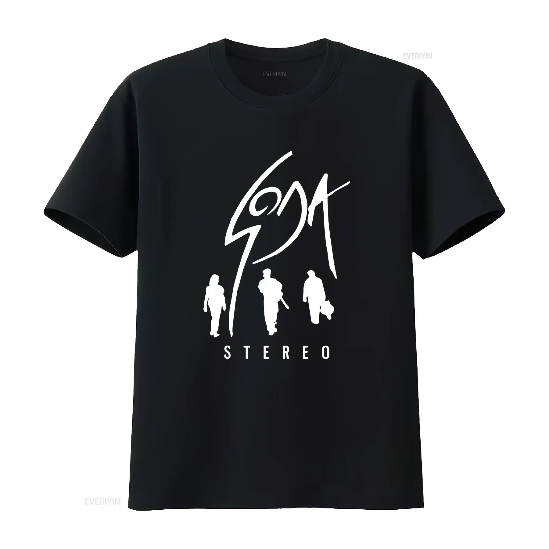 Camiseta negra estéreo de SODA ROCK EN ESPAÑOL PLAYERA NEGRA vintage lavada gráfica ligeramente elegante versátil ropa de calle Unisex