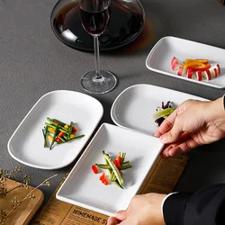 Deepen White Melamine Food Plate Round Side Rectangle Dishes Imitation Porcelain Dinnerware Kitchen Hot Pot Snack Storage Trays