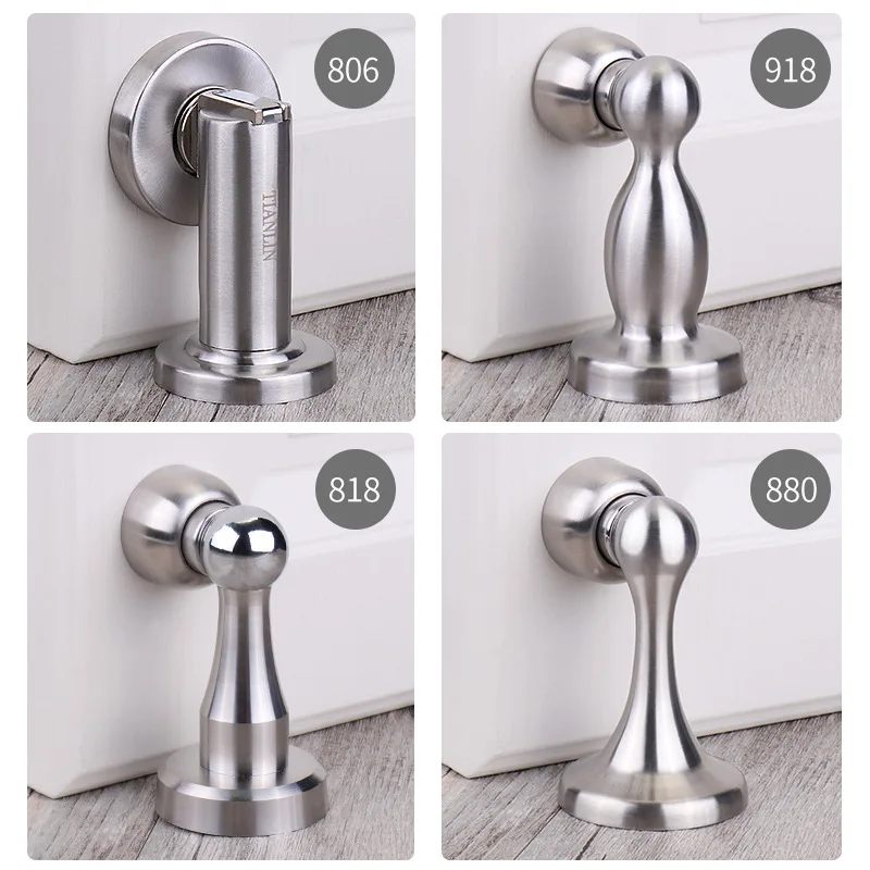 Door Suction Punching Strong Magnetic Bathroom Door Suction Anti Collision Door Stop Stainless Steel Door Suction Floor Suction
