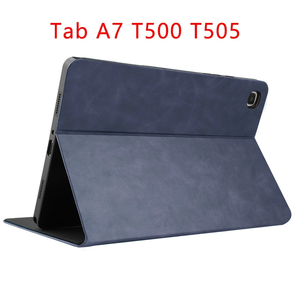 for Samsung Tab A7 T500 T505 Two-Fold Imitation Cowhide Pattern Clamshell Portable Tablet Case(Dark