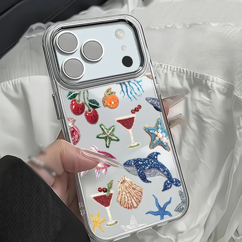 Luxuriöse abstrakte Wal-Kirsch-Handyhülle für iPhone 17, 16, 15, 14, 13, 12 Pro Max 17, 16 Pro Air 11, klare Beschichtung, Linsenrahmen, TPU-Abdeckung