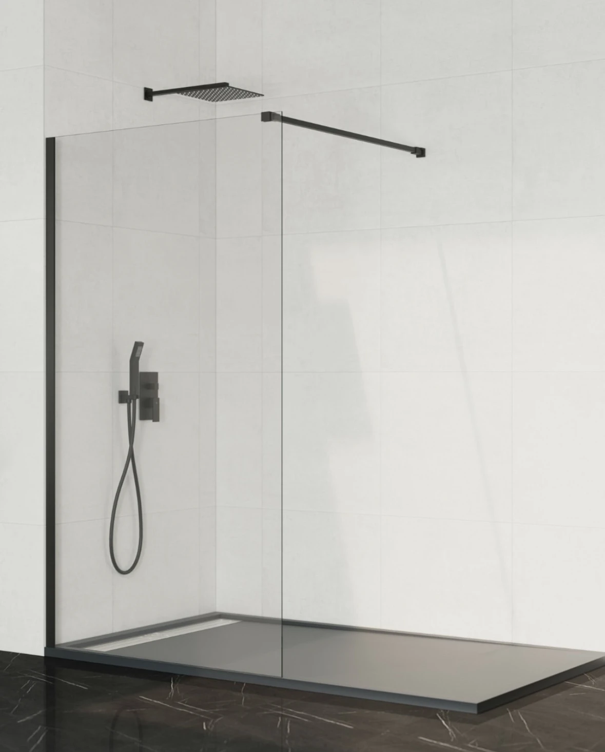 CustomizedGun Metal Gray Wall Profile Walk in Shower Screen  with Support Bar