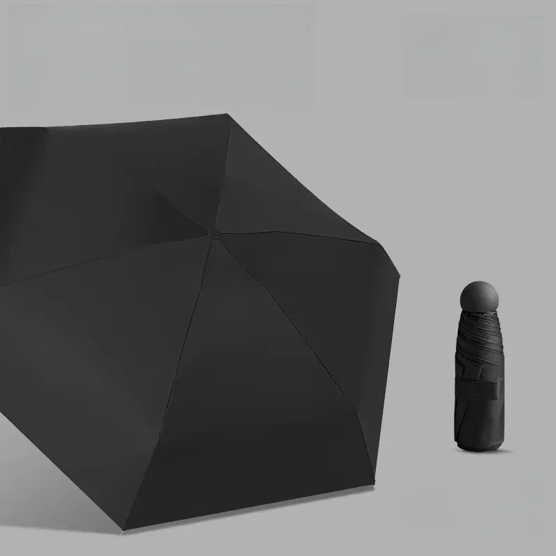 Capsule Umbrella Portable Mini Sunshade Sunscreen Rain Umbrella Black Rubber Alloy Handle Foldable Sun Rain Dual Use