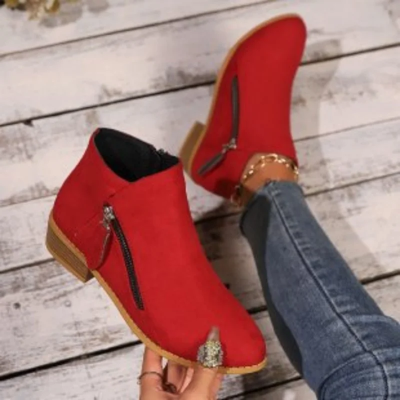 NEW 2025 Women Boots Suede Boots Women Booties Plus Size 36-43 Platform Side Zipper Heeled Ankle Boots Classic Retro Boots