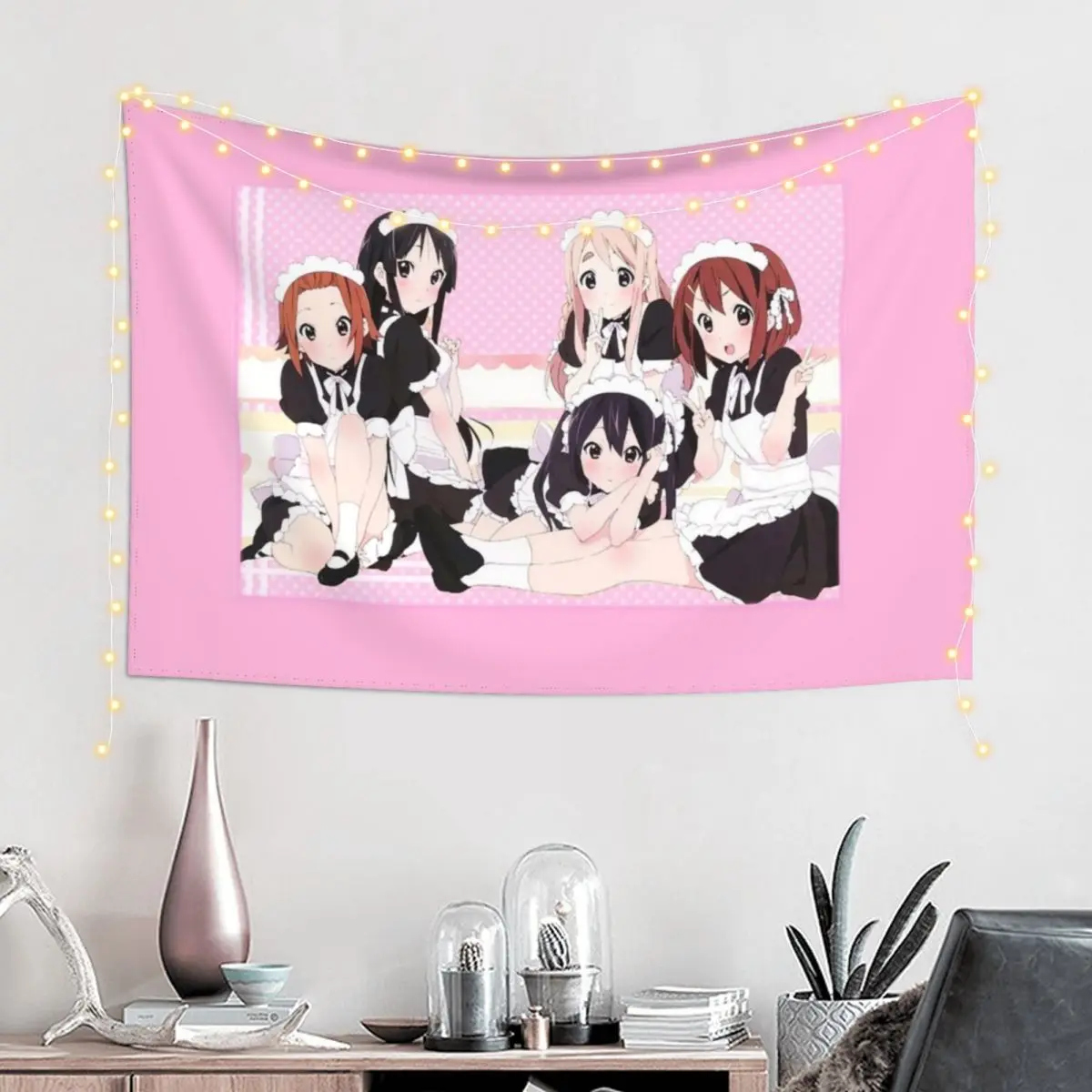 

Sweet Pink K-on! Maid Print Tapestry Wall Tapestries Hanging Wall Room Decorations Aesthetic Tapestry