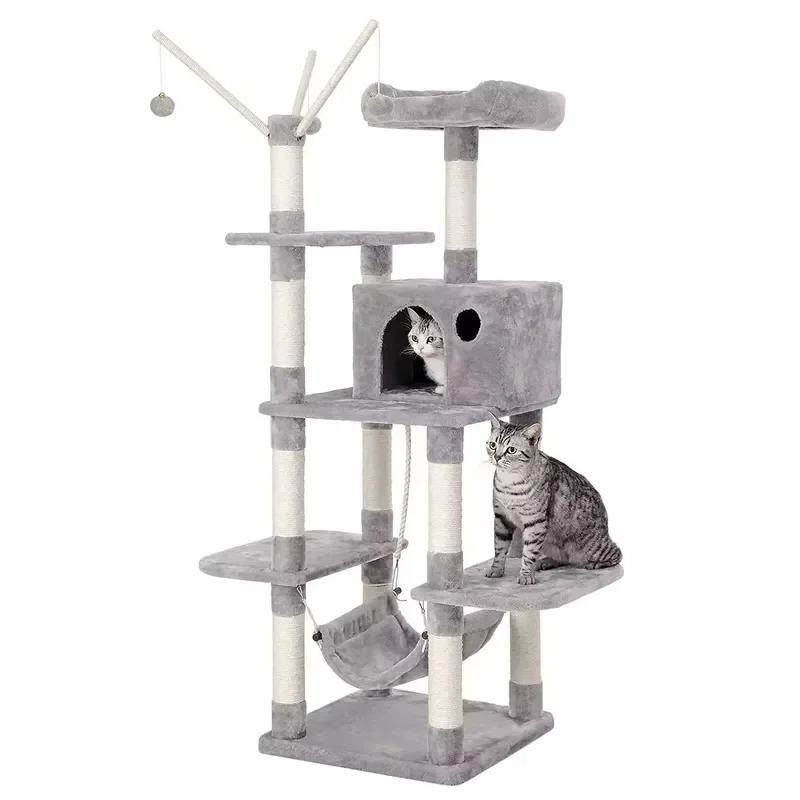 Wholesale Grey Beige Brown Tower Condo Cat Tree Sky Pillar Climbing Frame Large Scratcher for Cats