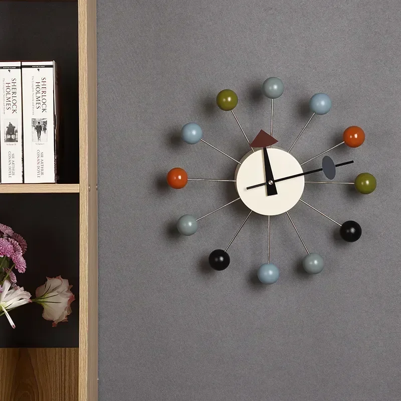 

Quiet Round Ball Wood Wall Clock, Home Decor, Modern Design, 3D Clocks for Living Room, Decoration Accessories with Import Movem