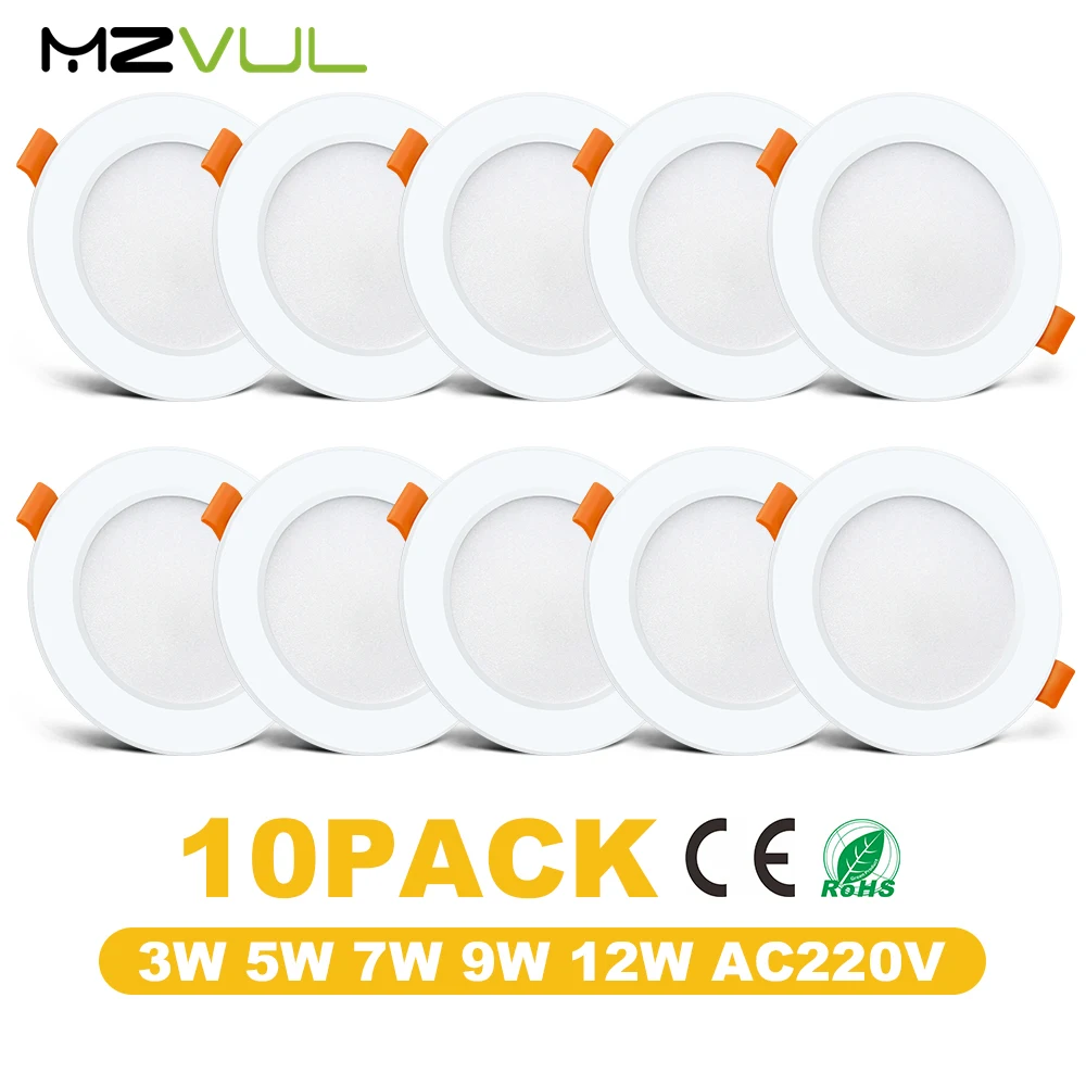 

10PCS LED Downlight Recessed Round Ceiling Light 3W 5W 7W 9W 12W Led Spotlight AC 220V Cold Warm White Lamp for Home Lighting