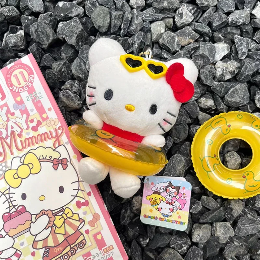 Anime saniro olá kitty anel de natação boneca de pelúcia chaveiro pingente dos desenhos animados kt gato kawaii praia estilo mochila decoração presentes