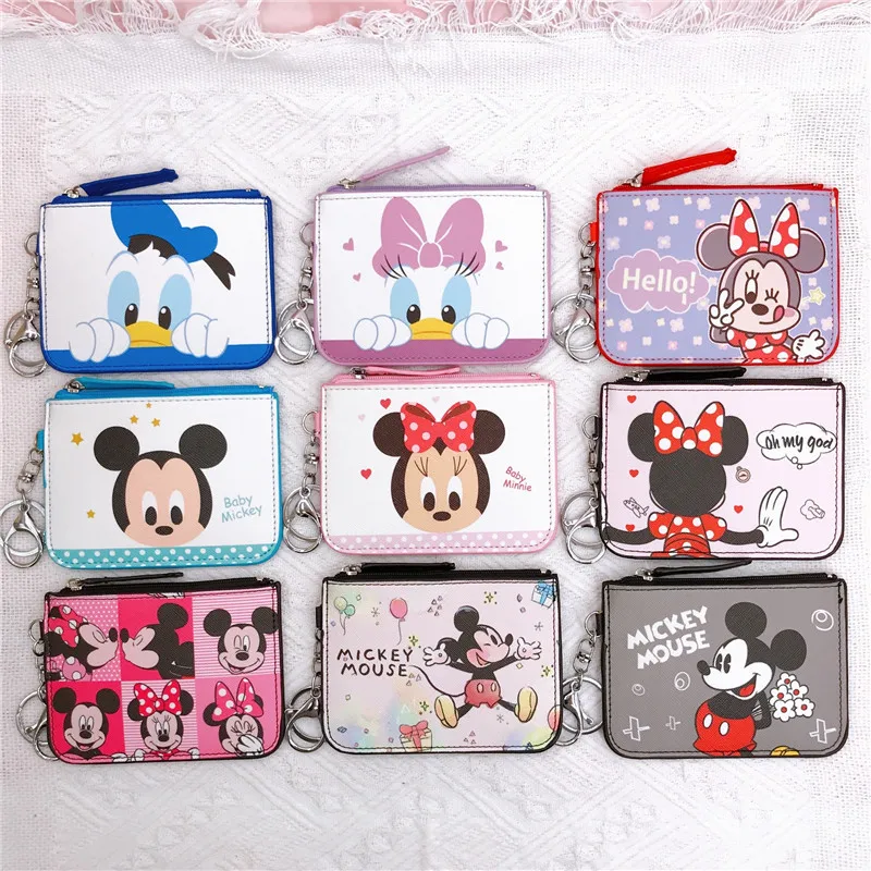 Disney Mickey Minnie Mouse Card Holder Donald Daisy Duck Pu Leather Coin Purse Card Bag Mini ID Card Holder Clutch Wallet